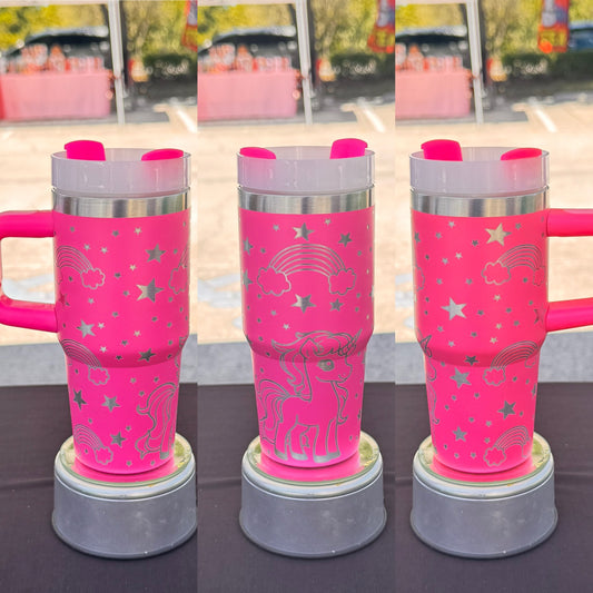 Unicorn Laser Engraved Tumbler 14 oz w/ handle
